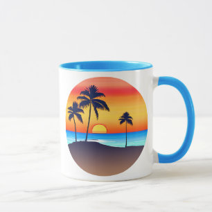 Caneca Ilha Tropical no Sunset com Palm Trees