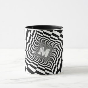 Caneca Ilusões Ópticas Pretas e Brancas, Monograma Branco