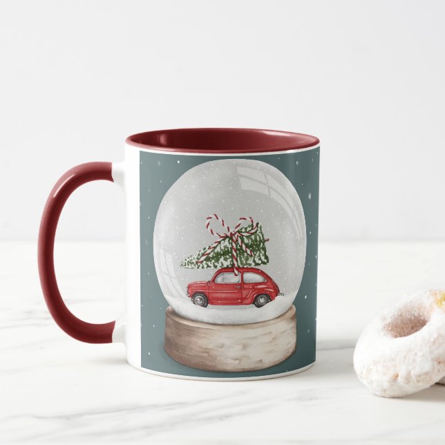 Caneca ilustração aquarela de um globo de neve de Natal (Com Donut)