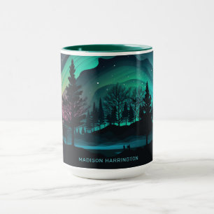 Caneca Ilustração Aurora Borealis de Nome Personalizado