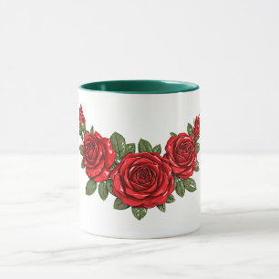 Caneca Ilustração Botânica de Rosas Vermelhas