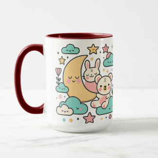 Caneca Ilustração Caprichosa de Coelho e Urso sob a Lua