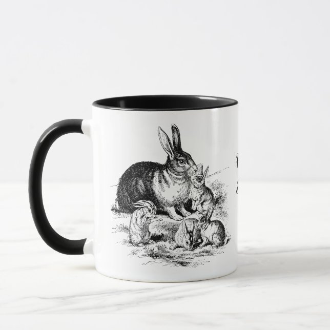 Caneca Ilustração da Família Vintage Rabbit, Bunnies Bebê (Esquerda)