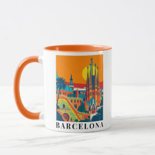 Caneca Ilustração da Viagens vintage de Barcelona