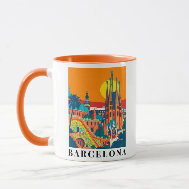 Caneca Ilustração da Viagens vintage de Barcelona (Esquerda)