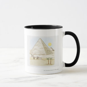 Caneca Ilustração das pirâmides e dos homens com camel