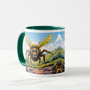 Caneca Ilustração de Abelha Irritada no Campo