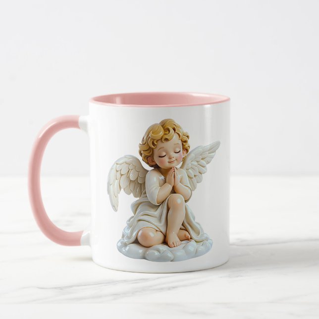 Caneca Ilustração de Anjo Fofo Rezando Branco (Esquerda)