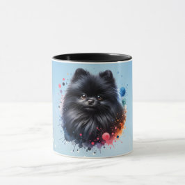 Caneca Ilustração de aquarela pomeraniana preta