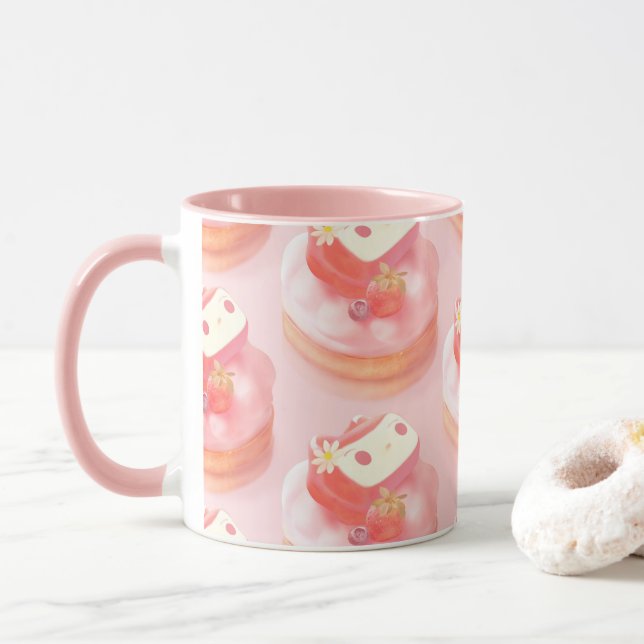 Caneca Ilustração de Arte de Morango (Com Donut)