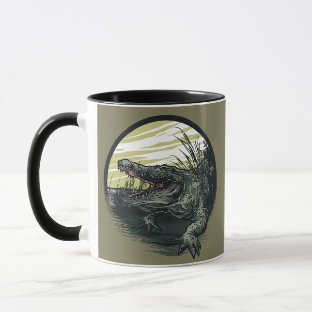 Caneca Ilustração de Arte de Pântano de Jacaré Feroz (Esquerda)