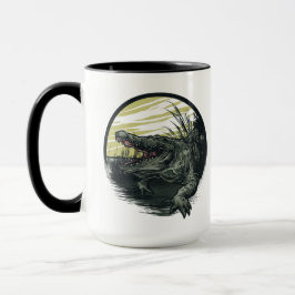 Caneca Ilustração de Arte de Pântano de Jacaré Feroz