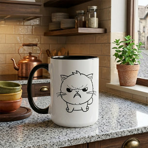 Caneca Ilustração de Arte Linear de Gato Furioso e Sibila