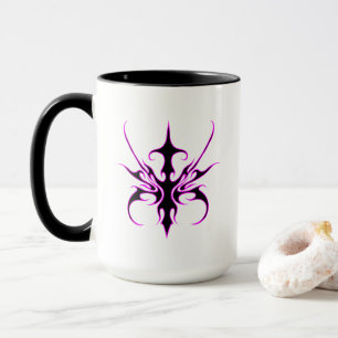 Caneca Ilustração de Arte Linear Tribal Preta e Rosa Fero