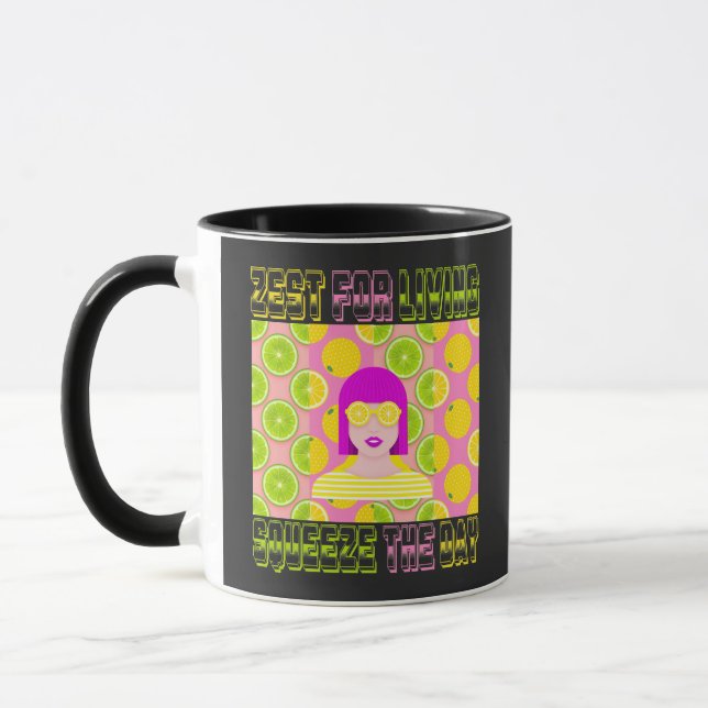 Caneca Ilustração de Arte Pop de Citros com Esprema o Dia (Esquerda)