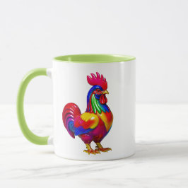 Caneca Ilustração de Arte Popular de Galo Colorido