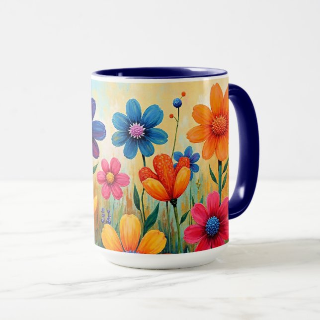 Caneca Ilustração de Arte Popular Floral (Frente Esquerda)