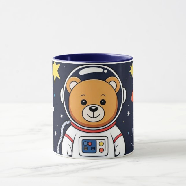 Caneca Ilustração de Astronauta Urso Espacial Fofo (Centro)