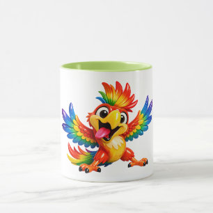 Caneca Ilustração de Ave Tropical Colorida