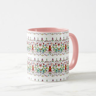 Caneca Ilustração de Aves Florais Vintage