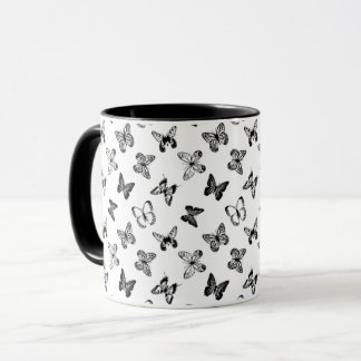 Caneca Ilustração de borboleta preta e branca Branco 