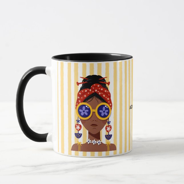Caneca Ilustração de Cabeça de Mulher Colorida em Postca  (Esquerda)