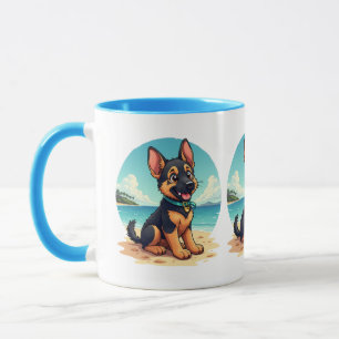 Caneca Ilustração de Cachorro Alemão Fofo na Praia
