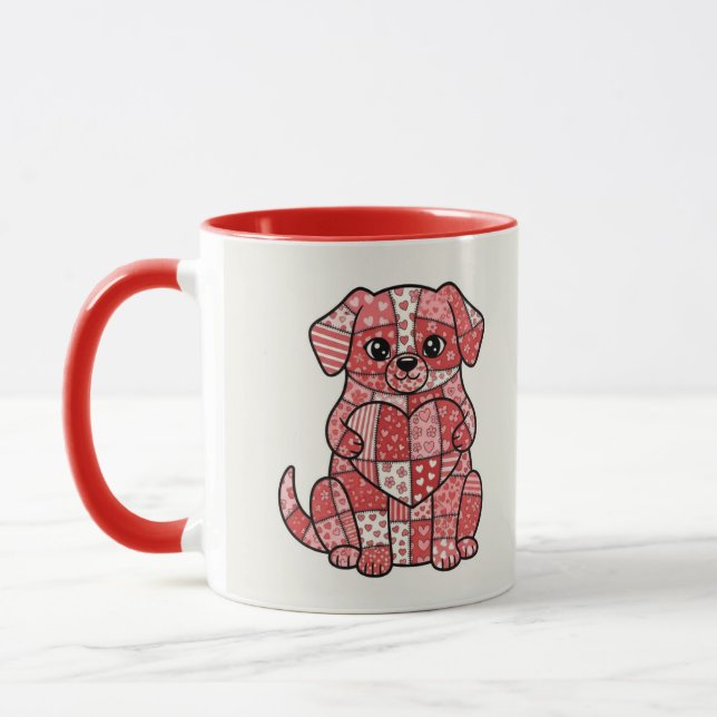 Caneca Ilustração de Cachorro Bonito com Coração em Patch (Esquerda)