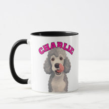 Ilustração de Cão Poodle Cinza Curly Lambendo o Na