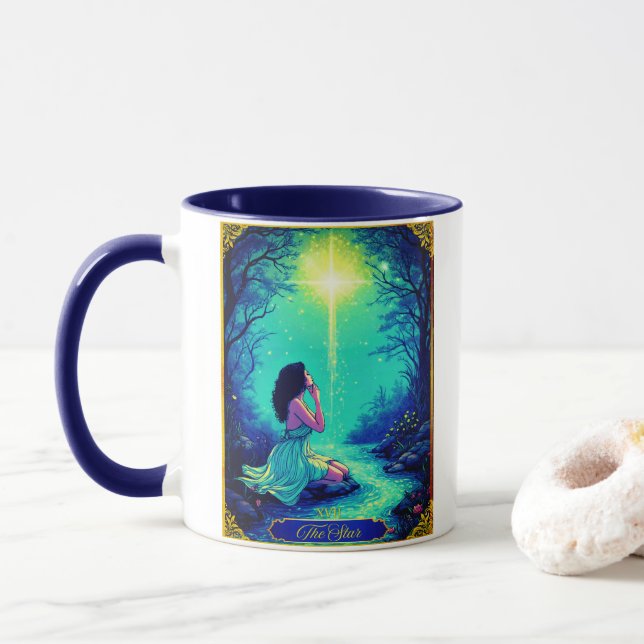 Caneca Ilustração de Carta de Tarot, A Estrela (Com Donut)