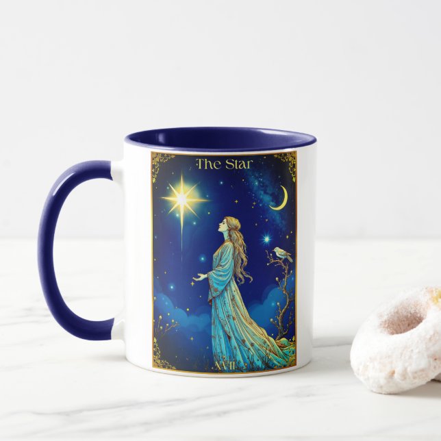Caneca Ilustração de Carta de Tarot, A Estrela (Com Donut)