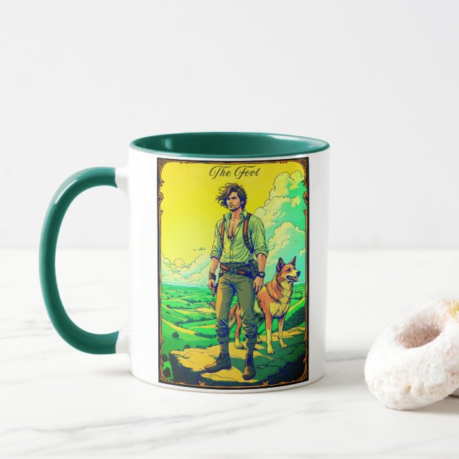 Caneca Ilustração de Carta de Tarot, O Louco (Com Donut)
