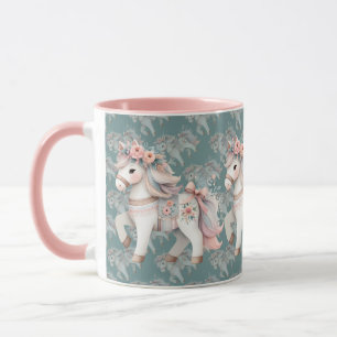 Caneca Ilustração de Cavalo Fantasia Pastel Floral