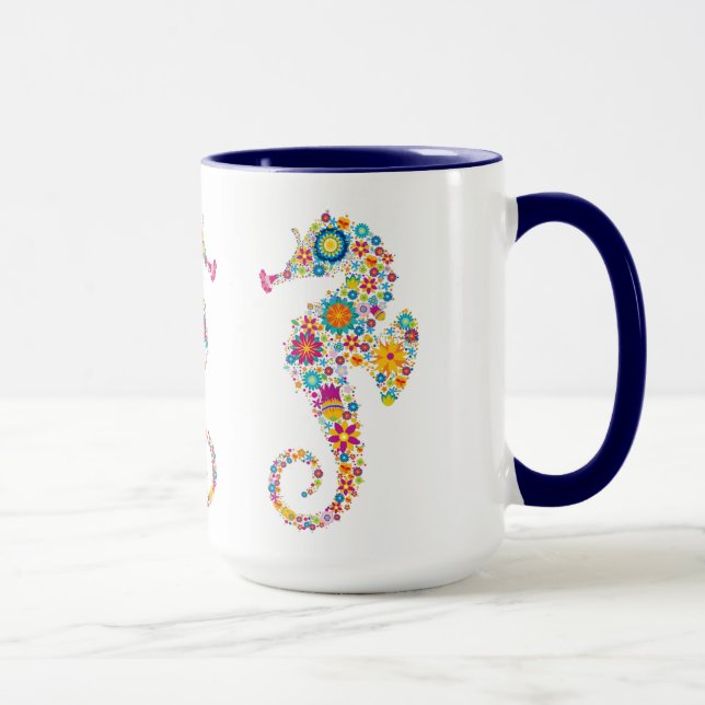 Caneca Ilustração de Cavalo Floral Colorido Bonito (Direita)