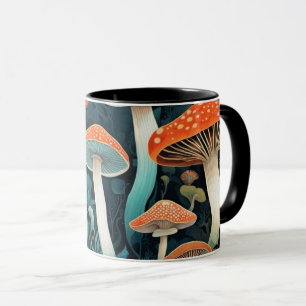 Caneca Ilustração de Cogumelos Florestais Whimsical