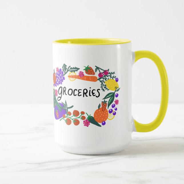 Caneca Ilustração de compras de frutas e legumes (Direita)