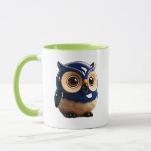 Caneca Ilustração de Coruja Brilhante Fofa Azul
