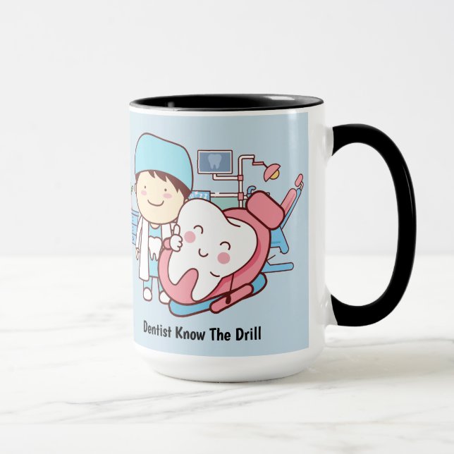 Caneca Ilustração de dentista e dente (Direita)