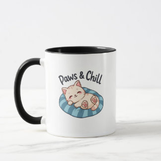 Caneca Ilustração de desenho animado de gato Paws & Chill