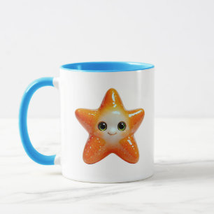 Caneca Ilustração de Estrela-do-Mar em Porcelana Fofa