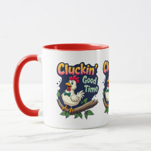 Caneca Ilustração de Frango Divertido e um Bom Momento