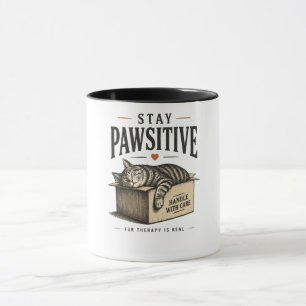 Caneca Ilustração de Gato Fofo Fique Positivo