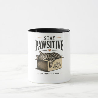 Caneca Ilustração de Gato Fofo Fique Positivo