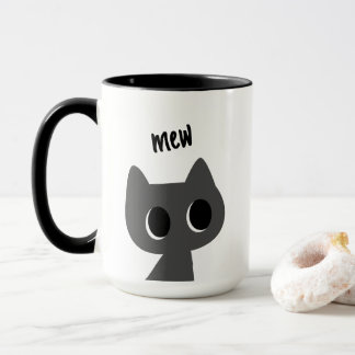 Caneca Ilustração de Gato Preto Fofo Mew Minimalista