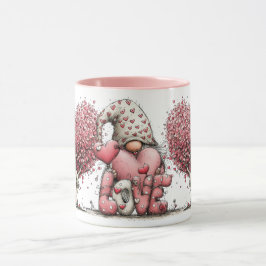 Caneca Ilustração de Gnomo com Tinta de Aquarela Rosa Cap