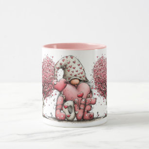 Caneca Ilustração de Gnomo com Tinta de Aquarela Rosa Cap