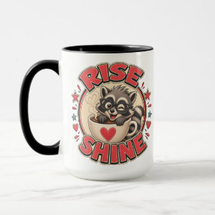 Caneca Ilustração de Guaxinim Amante de Café 'Rise & Shin