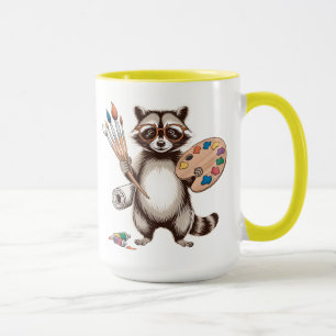 Caneca Ilustração de Guaxinim Pintor Legal
