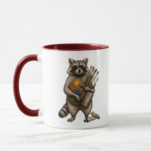 Caneca Ilustração de Guaxinim Pintor Legal