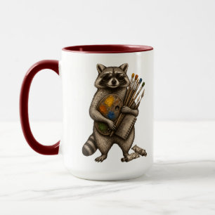 Caneca Ilustração de Guaxinim Pintor Legal